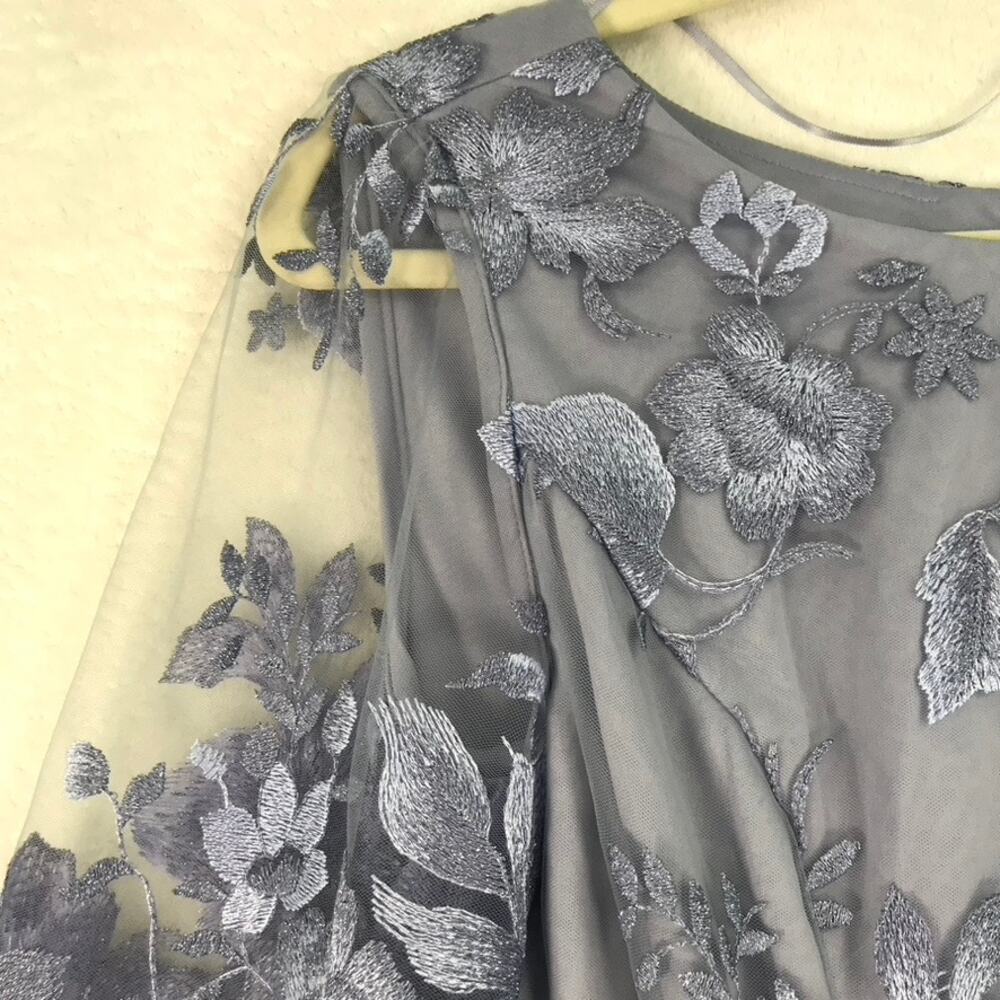 Alex Evenings Dress Size 4 Purple Embroidered Chiffon Mock Tea Knee Length Midi - Picture 9 of 14